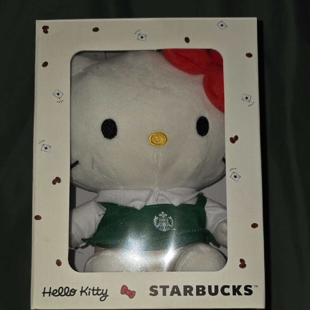 Brand New Still In Box Starbucks Hello Kitty Plush with Red Bow and Green Apron